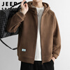 JEEP SPIRIT Jeep Polar Fleece Hooded Jacket Men's Winter Trendy Loose Sports Cardigan Sweatshirt Men's Coffee XL