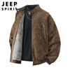JEEP SPIRIT Jeep Detroit Leather Jacket Men's Autumn and Winter Suede Velvet Jacket Men's Jacket Gray Velvet 3XL