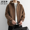 JEEP SPIRIT Jeep Polar Fleece Hooded Jacket Men's Winter Trendy Loose Sports Cardigan Sweatshirt Men's Coffee XL