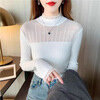 SHIYADA Lace Bottoming Shirt Women's Autumn and Winter New Half-High Collar Style Slim-fitting Character Knitted Sweater Top Black (Lace Style) L Recommended 100-110 catties