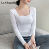 La Chapelle pure cotton square neck long-sleeved bottoming shirt for women spring and autumn right shoulder design fashionable T-shirt top black 2XL