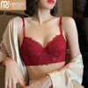 Modal French lace thin underwear for women with soft steel rings for big breasts, small breasts, and secondary breasts, natal year burgundy bra set burgundy (bra set) 80C 38/85 (suitable for 85AB)
