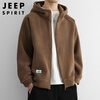 JEEP SPIRIT Jeep Polar Fleece Hooded Jacket Men's Winter Trendy Loose Sports Cardigan Sweatshirt Men's Coffee XL