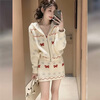 Koranna Christmas skirt autumn and winter white knitted sweater suit for women 2025 new style lazy style top and skirt two-piece set white suit one size (80-130 pounds)