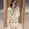 Koranna Christmas skirt autumn and winter white knitted sweater suit for women 2025 new style lazy style top and skirt two-piece set white suit one size (80-130 pounds)