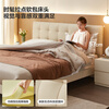 Quanyou Home Leather Art Bed Modern Simple Cream Style Soft Cover 1.8x2 Meter Master Bedroom Double Bed Solid Wood Feet Wedding Bed