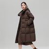 Xue Zhongfei's new women's dopamine age-reducing fashion long hooded down jacket is warm and thickened, wind-resistant and casual, dark brown|7128 M/165/88A