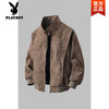 Playboy (PLAYBOY) Jackets for Men and Women Spring and Autumn American Retro Baseball Collar Casual Loose Maillard Washed Leather Jacket Men Gray High Quality L