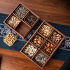 Shijin high-quality dried fruit plate with compartments, walnut color, dried fruit box, Chinese style with lid, multiple compartments, large capacity, dry-proof for living room, selected materials, six compartments + transparent glass lid + handle