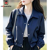 AEMAPE Fashion Short Women's Jacket Jacket for Women Spring and Autumn 2025 New Spring Loose Casual Thin Small Top Dark Blue L_Recommended 105-120 catties