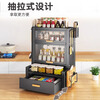 Ermo kitchen condiment storage rack countertop household multi-layer dust-proof condiment jar condiment storage box piano black 3-layer condiment cabinet set + 4 hooks (free 4 condiment boxes)