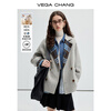 VEGA CHANG double-sided woolen coat for women winter small alpaca woolen coat Nordic blue plaid S