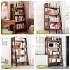 Bookshelf floor-standing storage rack movable iron bookcase study storage storage cabinet integrated wall-mounted desk side shelf four-layer bold and thickened haze wood color 51cm