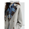 VEGA CHANG double-sided woolen coat for women winter small alpaca woolen coat Nordic blue plaid S