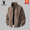 Playboy (PLAYBOY) Jackets for Men and Women Spring and Autumn American Retro Baseball Collar Casual Loose Maillard Washed Leather Jacket Men Gray High Quality L
