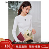 Red sleeve letter embroidered right shoulder long-sleeved T-shirt spring and autumn new women's round neck chic niche slimming versatile bottoming top in white 001 M