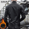 MARK FAIRWHALE leather men's work jacket men's winter stand-up collar handsome motorcycle jacket men's top black velvet XL
