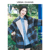 VEGA CHANG double-sided woolen coat for women winter small alpaca woolen coat Nordic blue plaid S
