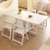 Yusenyi Folding Dining Table Small Household Dining Table Integrated Sideboard Wall Folding Mobile Table Cream White 1.5 Meter Full Solid Wood Folding Dining Table + Folding Chairs x2