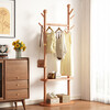 Quanpinwu solid wood clothes hanger floor-standing vertical coat rack bedroom clothes rack household clothes drying rack with hook multi-functional storage rack