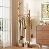 Quanpinwu solid wood clothes hanger floor-standing vertical coat rack bedroom clothes rack household clothes drying rack with hook multi-functional storage rack
