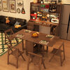 Solid wood folding dining table and sideboard integrated retractable retro small apartment with medieval style wall-mounted home table All solid wood walnut color 1 point 6 table cabinet + 4 chairs