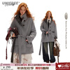UNIFREE Korean autumn and winter woolen coat heavy loose plaid splicing fashionable woolen coat gray M