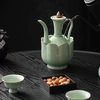 Yusenyi high-end ceramic wine warmer constant temperature wine jug retro imitation Song Dynasty wine set white wine rice wine household wine glass gift box set gold-painted plum green 1 pot 1 bowl 6 cups 1 ceramic plate