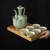 Yusenyi high-end ceramic wine warmer constant temperature wine jug retro imitation Song Dynasty wine set white wine rice wine household wine glass gift box set gold-painted plum green 1 pot 1 bowl 6 cups 1 ceramic plate