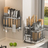 Youyoujia kitchen storage rack stainless steel chopstick storage box chopstick cage wall-mounted spoon chopstick tube storage rack three compartments chopstick tube + knife holder