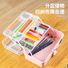 Deli tool box portable art storage box three-layer transparent plastic box portable gouache oil painting box brush box 13 inches simple pink DL432013B