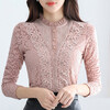 PHJ velvet lace bottoming shirt for women in autumn and winter new slim lace shirt for middle-aged women age-reducing warm long-sleeved top white velvet L