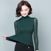 Yaoyi Bottoming Shirt Women's 2025 Spring and Autumn Solid Color Stretch Long Sleeve Half Turtle Collar Mesh Slim Fit Versatile Commuting T-Shirt Top Black L
