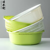 Sungsa Japan imported double-layer plastic sink large vegetable basket fruit basket kitchen hollow draining dish storage basket green set basin + draining basket