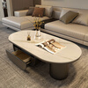 Seaworthy high-end slate coffee table living room small apartment new tea table 2025 modern simple oval living room coffee table light luxury black frame drawer bright white slate 120