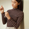 Jinsanta bottoming shirt for women, silk mulberry silk cotton spandex striped warm basic bottoming top, coffee fragrant rice sticks XL