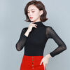 Yaoyi Bottoming Shirt Women's 2025 Spring and Autumn Solid Color Stretch Long Sleeve Half Turtle Collar Mesh Slim Fit Versatile Commuting T-Shirt Top Black L