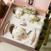 Lucky Key Garland Rose Ceramic Coffee Cup and Saucer Set High-end Afternoon Tea Set Cup Gift Box Housewarming and Wedding Gift Garland Rose-1 Pot 2 Cups and Saucers-Romantic Pink Gift Box