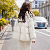 Guixuege winter hooded short down jacket for women 2024 new fashion loose thickened warm white duck down jacket light card color M (115-135 catties)
