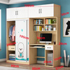 Small bedroom wardrobe with study table desk bookshelf computer desk combination solid wood sliding door integrated corner dressing table total length 1.6 meters (80 wardrobe + 80 table + top cabinet) white