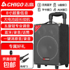 CHIGO Trolley Square Dance Audio Outdoor Karaoke Bluetooth Speaker Special Large Volume Mobile Stage High-Power Stall Heavy Bass High-end Home Mobile Portable Amplifier 8-inch Wooden Box (15-inch Combination Speaker) + Single Rechargeable Microphone