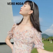 VeroModa2022春先の女性の新しいフラッシュシリーズギャラクシーシャイニーフローラルプリントエレガントなスウィートドレス女性A09フェンスピンク165/84A / M