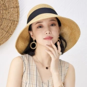 677888帽子女性の夏の麦わら帽子日焼け止め日よけ帽旅行折りたたみ式ビーチ大きなつばの帽子日本の大きなつばの帽子顔を覆う