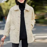[Con seguro de envío] Abrigo para mujer 2021 otoño e invierno nueva versión coreana más terciopelo grueso de longitud media imitación de lana de cordero chaqueta suelta de algodón rojo [más terciopelo y grueso] M [recomendado por debajo de 105 catties]
