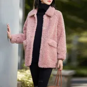 [Con seguro de envío] Abrigo para mujer 2021 otoño e invierno nueva versión coreana más terciopelo grueso de longitud media imitación de lana de cordero chaqueta suelta de algodón rojo [más terciopelo y grueso] M [recomendado por debajo de 105 catties]