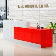 Imitacja kamienia wzór recepcja kasa licznik bar firmowa recepcja sklep odzieżowy bar recepcja farba recepcja biały plus czerwony matowy lewy wysokość 160X60X100