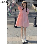 LaChapelleLa新しいドレス2022人形の襟のドレス女性の夏日本の優しい牛乳甘いパフ袖ゆるいカジュアル初恋ショートシャツスカートファッションカウンターピンクS