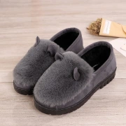 [Official Featured] Plus velvet beanie shoes women's Korean style women's shoes casual autumn and winter flat-heeled plush shoes thickened flat-bottomed warm cotton scoop shoes tide gray rabbit ears 37