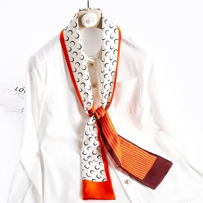 上海物語小さなシルクスカーフ女性の野生の春と秋のスタイル西洋ファッション韓国スタイルのスーツスカーフヘッドバンドスカーフ 中秋節ギフトムーンシャドウポーズオレンジレッド