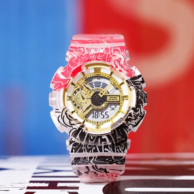 マクスウェルナルト時計イン風ワンピース共同ブランドの電子時計男性と女性の中学生トレンドスポーツユニコーン透明ゴールド